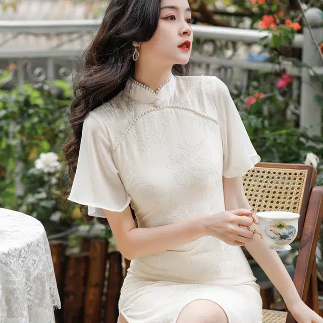 果瑱 复古中国风清新淡雅旗袍女夏季改良年轻款设计感千金风清冷感穿搭小众不撞款收腰显瘦法式高级感短袖连衣裙 女款