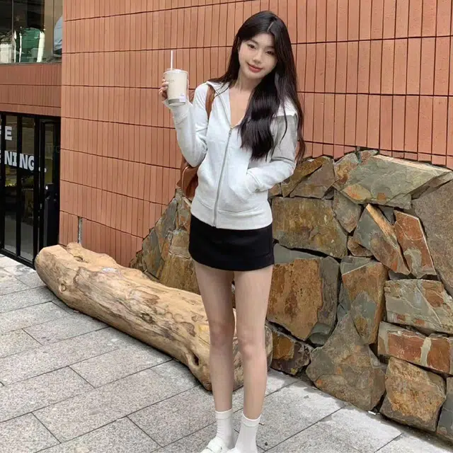 果瑱 美式复古小众连帽开衫通勤长袖卫衣 女款 灰色