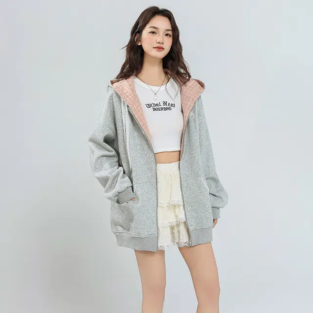 果瑱 韩系慵懒风连帽宽松百搭长袖卫衣 女款 灰色