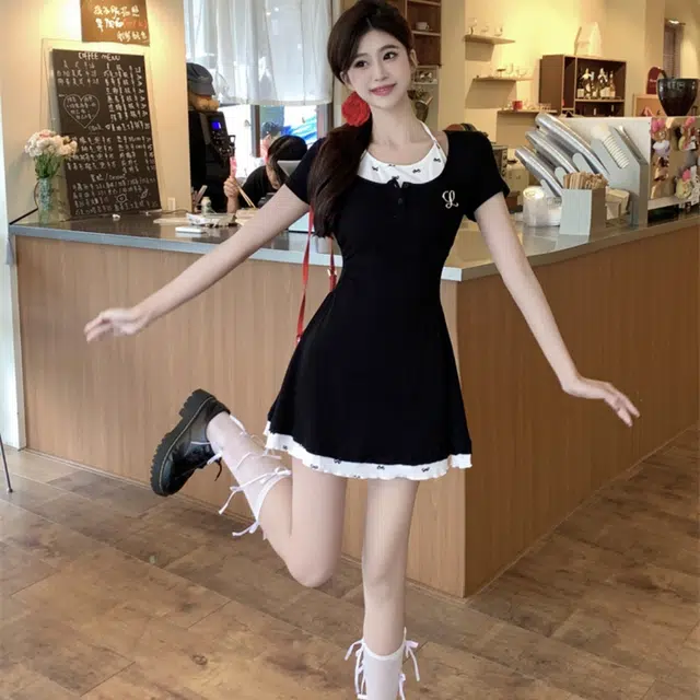 果瑱 舒适时尚通勤简约百搭短袖连衣裙 女款