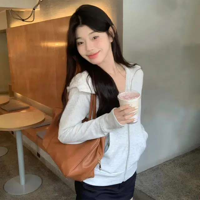 果瑱 美式复古小众连帽开衫通勤长袖卫衣 女款 灰色