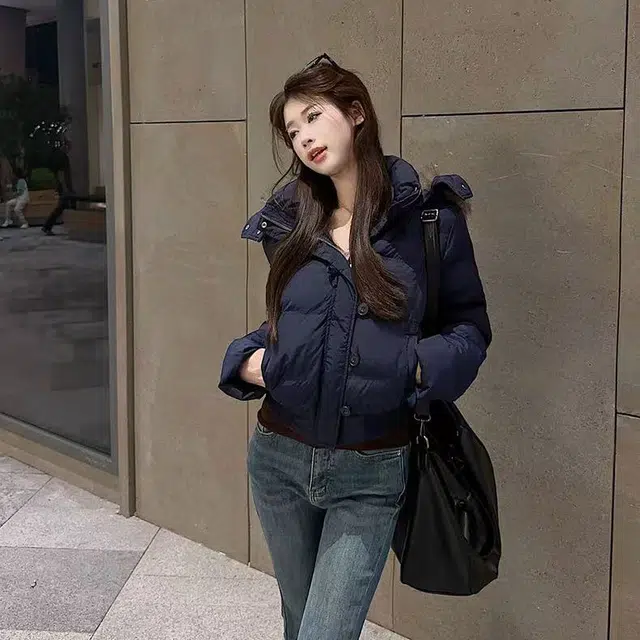 果瑱 连帽舒适长袖百搭短款棉服 男女同款 藏蓝色
