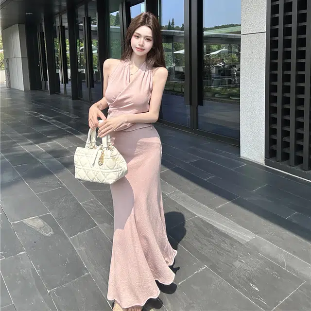 果瑱 法式复古轻奢修身显瘦千金大小姐乖乖女穿搭舒适时尚无袖上衣百搭气质裙子纯色高级感小众设计宴会约会穿搭裙装套装 女款