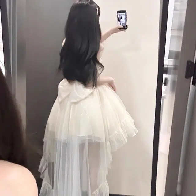 果瑱 法式高级感性感辣妹穿搭洛丽塔绝美蝴蝶结细闪网纱拖尾气质优雅浪漫梦幻高贵精致温柔甜美蓬蓬裙公主感礼服吊带连衣裙萝莉装 女款