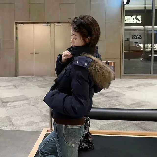 果瑱 连帽舒适长袖百搭短款棉服 男女同款 藏蓝色