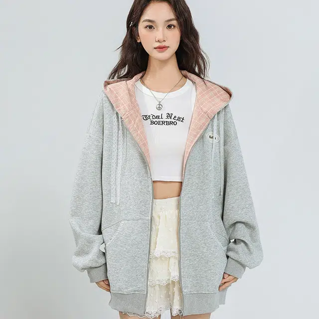 果瑱 韩系慵懒风连帽宽松百搭长袖卫衣 女款 灰色