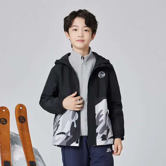 鸿星尔克儿童 三合一摇粒绒连帽绒感外套 儿童款