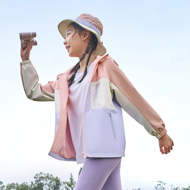 鸿星尔克儿童大衣 洋气舒适宽松拼色 沉静粉 青少年