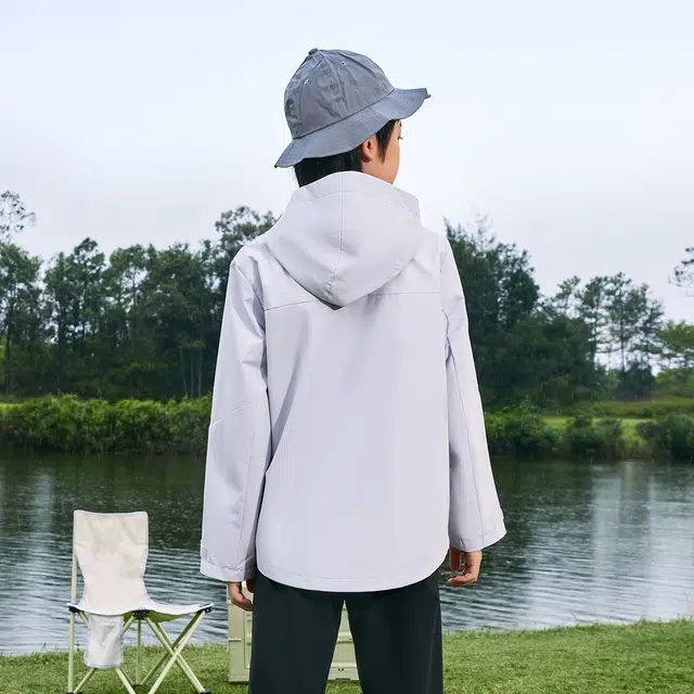 鸿星尔克儿童大衣 户外系列 简约舒适连帽长袖 钛金灰 青少年