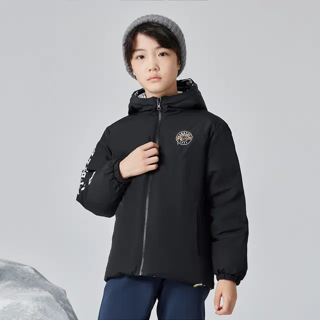 鸿星尔克儿童 童装 保暖加厚两面穿羽绒服 儿童款 正黑