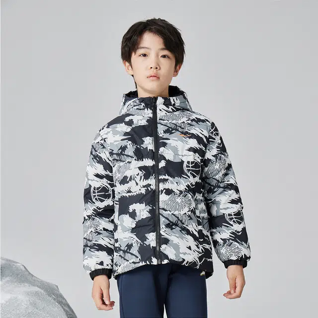 鸿星尔克儿童 童装 保暖加厚两面穿羽绒服 儿童款 正黑