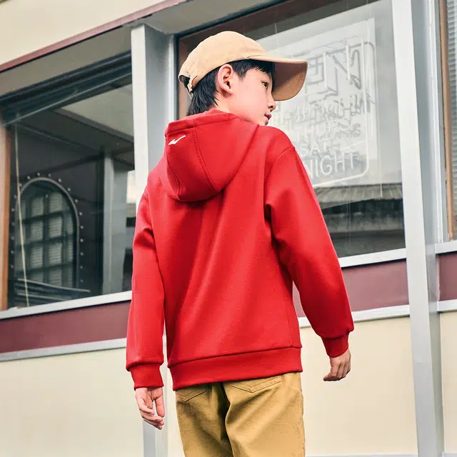 鸿星尔克儿童 连帽舒适柔软百搭卫衣 东方红 青少年
