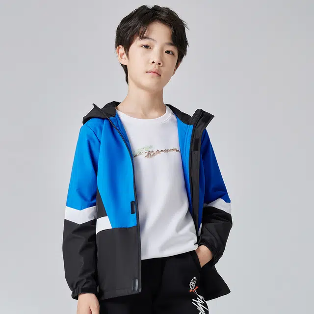 尔克儿童 童装 防风连帽加厚冲锋衣 男童 温莎蓝