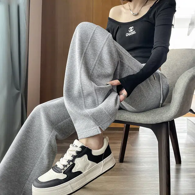美力城 美式潮流时尚高腰拼接垂感高级感阔腿裤子舒适百搭透气慵懒风宽松直筒休闲裤 女款