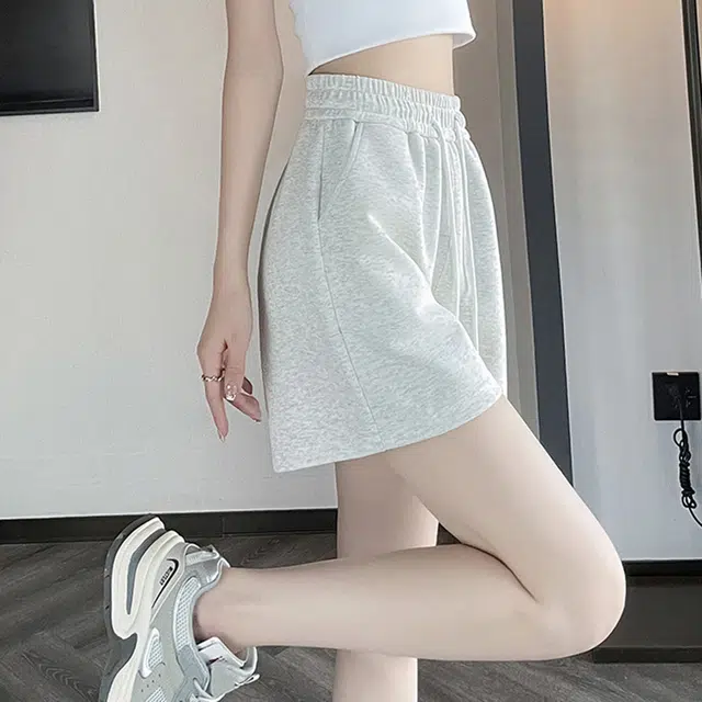美力城 纯色高腰显瘦显腿长三分裤抽绳运动休闲短裤 女款
