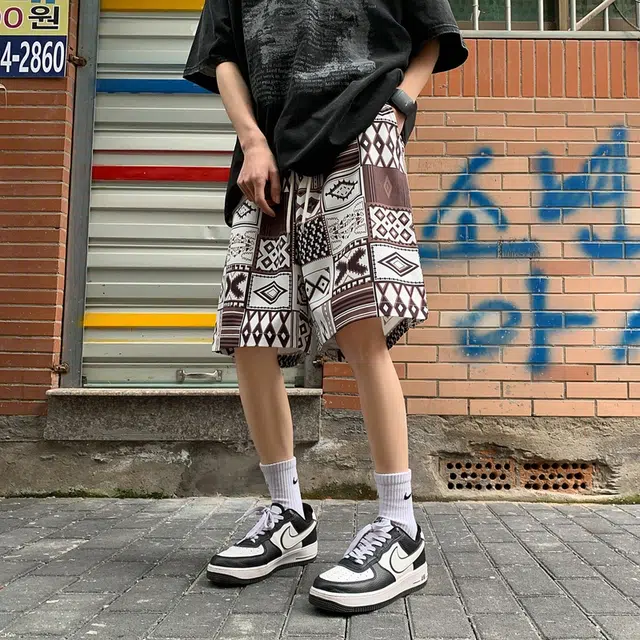 美力城 美式复古印花满印抽绳宽松速干凉感休闲短裤 男女同款