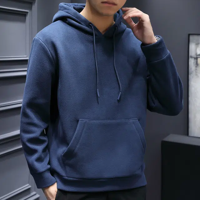 美力城 纯色摇粒绒连帽套头打底长袖卫衣 男款