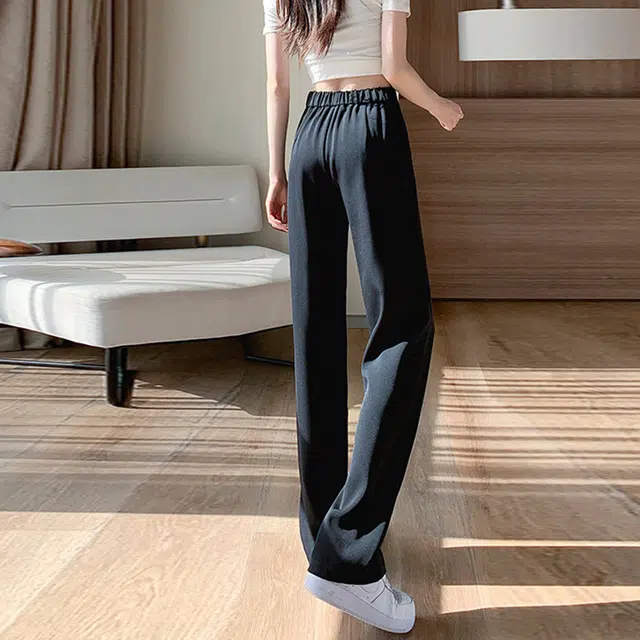 美力城 纯色高腰垂感高级感休闲百搭宽松西装裤 女款 黑色
