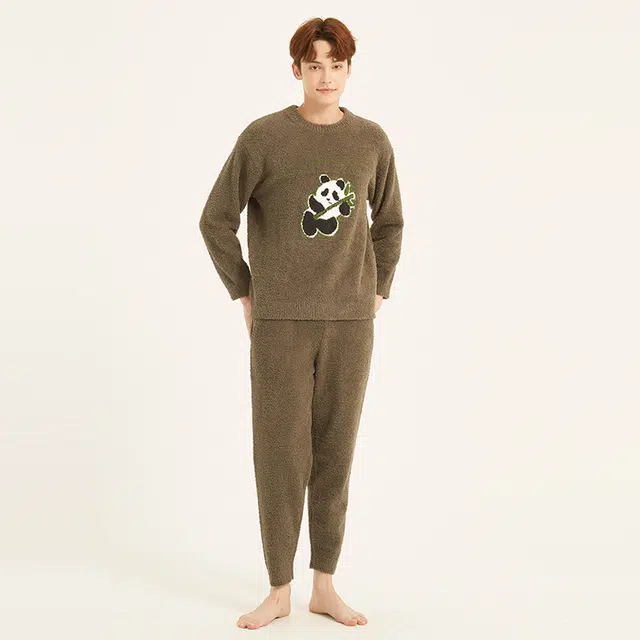 美力城 半边绒圆领套头动物卡通简约休闲家居服可外穿保暖秋冬睡衣套装 男款