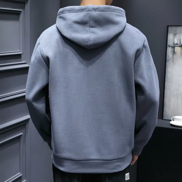 美力城 纯色摇粒绒连帽套头打底长袖卫衣 男款