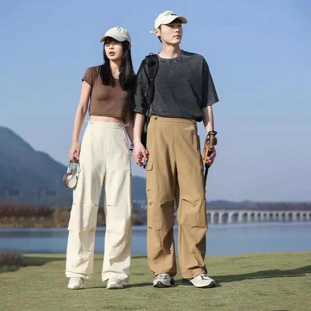 美力城 美式大口袋褶皱设计感户外登山休闲工装裤 男女同款