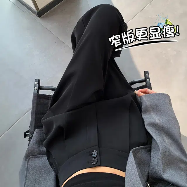 美力城 美式高街时尚潮流双排扣高腰设计感阔腿裤子垂感高级感宽松百搭休闲舒适透气直筒西装裤 女款