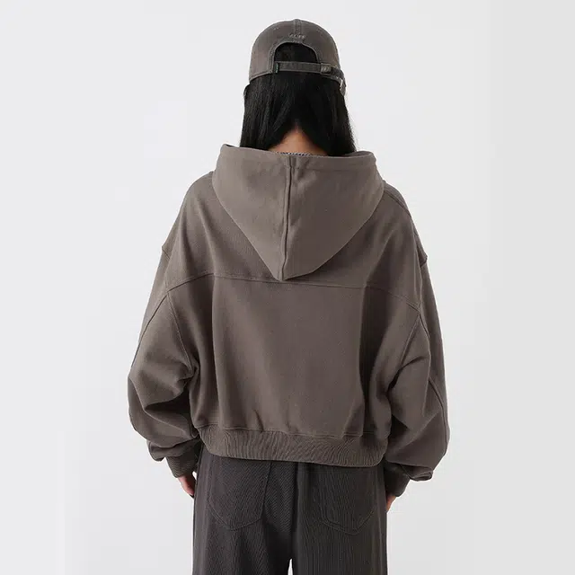 美力城 美式复古短款慵懒风宽松百搭休闲重磅连帽长袖卫衣 女