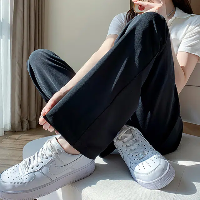 美力城 纯色高腰垂感高级感休闲百搭宽松西装裤 女款 黑色