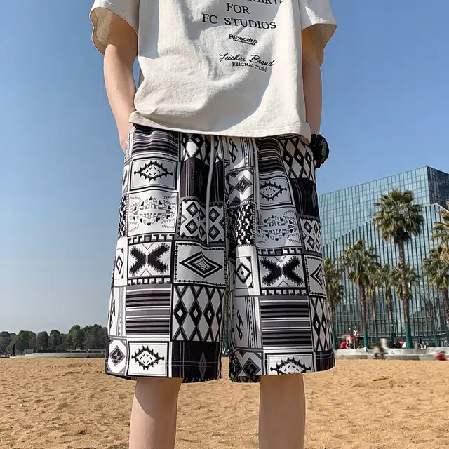美力城 美式复古印花满印抽绳宽松速干凉感休闲短裤 男女同款