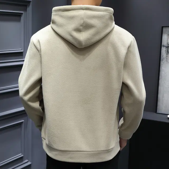 美力城 纯色摇粒绒连帽套头打底长袖卫衣 男款