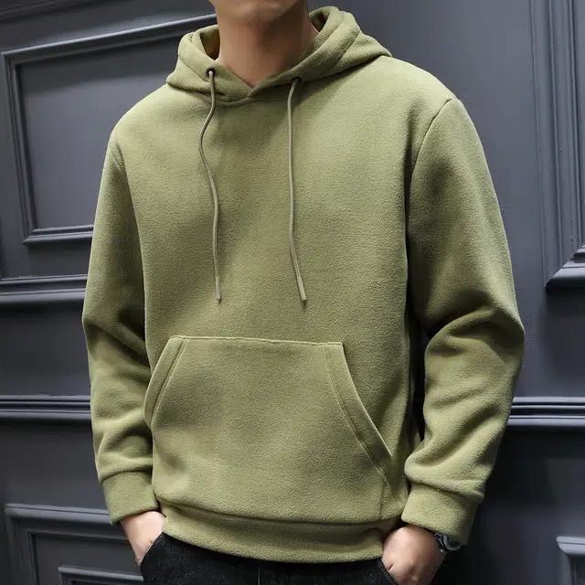 美力城 纯色摇粒绒连帽套头打底长袖卫衣 男款