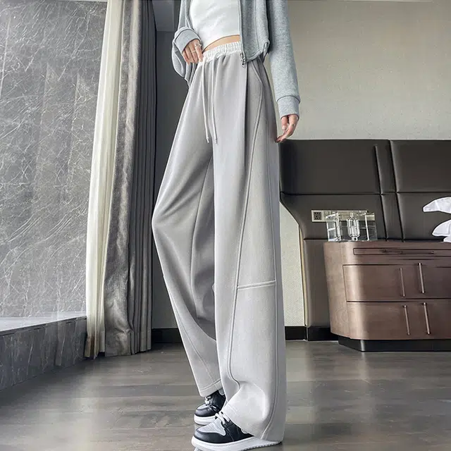美力城 美式撞色拼接基础简约系带宽松垂感阔腿运动卫裤休闲裤 女款