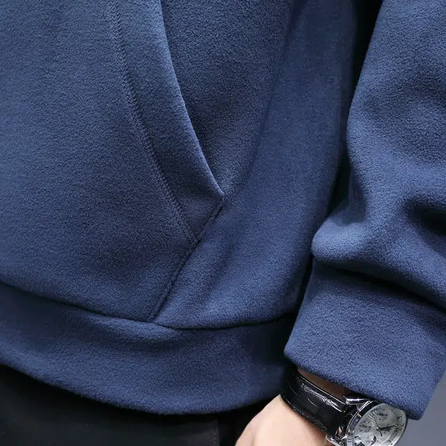 美力城 纯色摇粒绒连帽套头打底长袖卫衣 男款