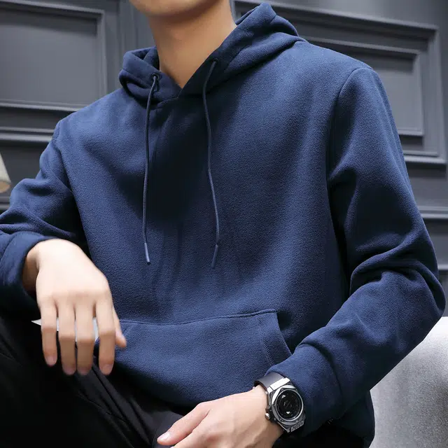 美力城 纯色摇粒绒连帽套头打底长袖卫衣 男款