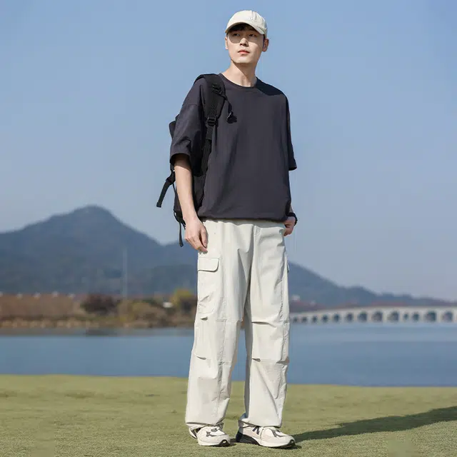 美力城 美式大口袋褶皱设计感户外登山休闲工装裤 男女同款