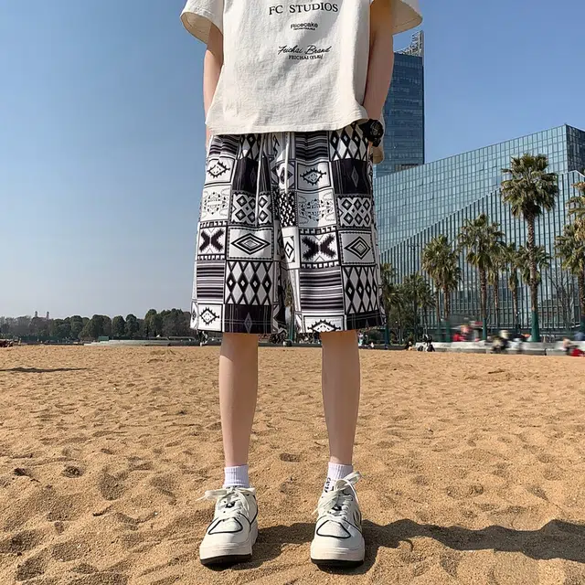 美力城 美式复古印花满印抽绳宽松速干凉感休闲短裤 男女同款