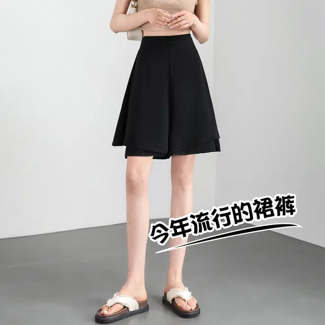 美力城 新中式国风盘扣冰丝垂感裙裤时尚潮流舒适百搭气质凉感休闲短裤 女款
