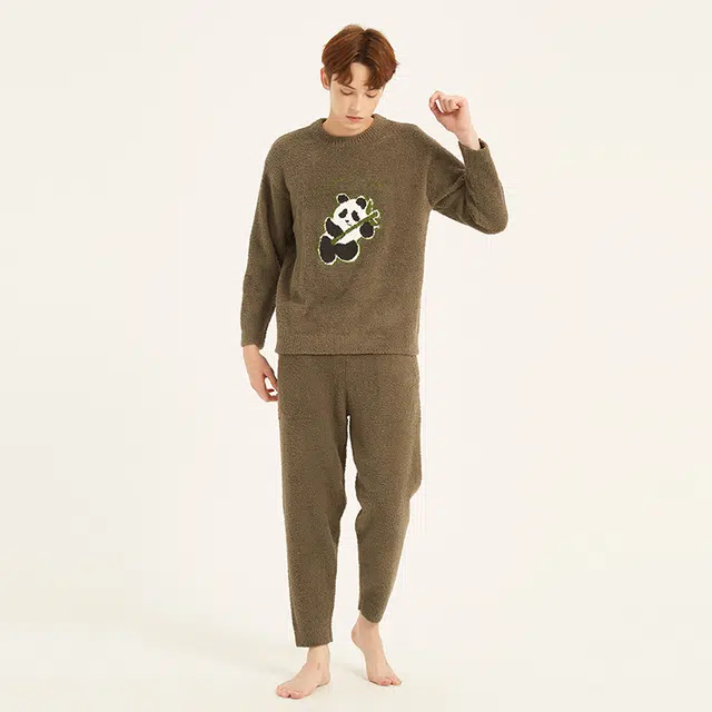 美力城 半边绒圆领套头动物卡通简约休闲家居服可外穿保暖秋冬睡衣套装 男款