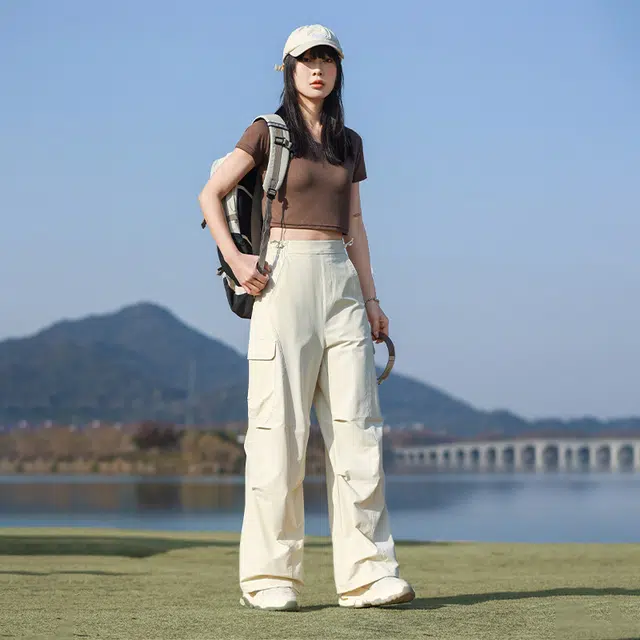 美力城 美式大口袋褶皱设计感户外登山休闲工装裤 男女同款