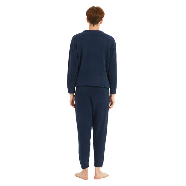 美力城 半边绒圆领套头动物卡通简约休闲家居服可外穿保暖秋冬睡衣套装 男款