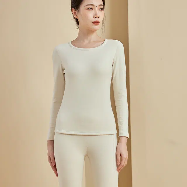 美力城  速干德绒山羊绒蚕丝冬季加绒保温发热内搭长袖长裤秋衣防寒保暖套装 女款