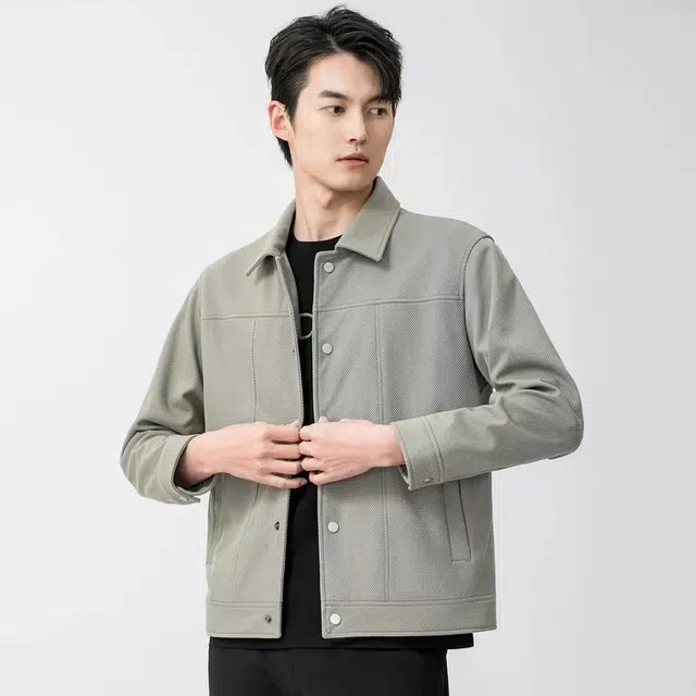 美力城 基础款纯色简约百搭翻领单排扣落肩长袖短款秋冬夹克外套 男款