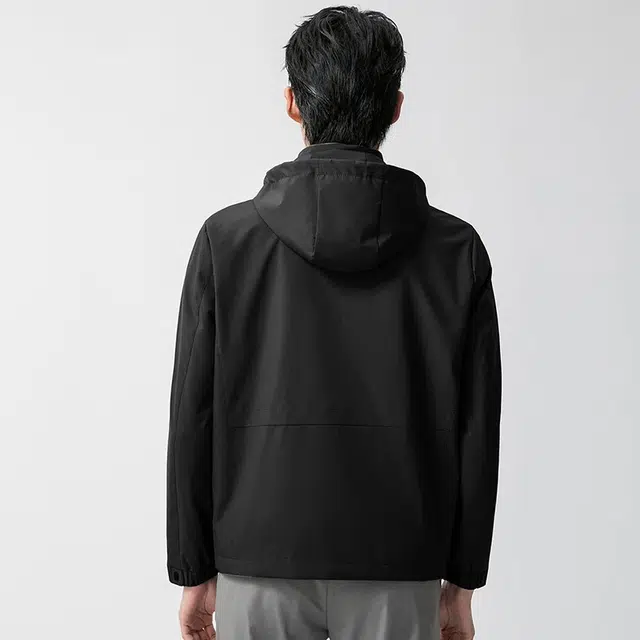 美力城 简约基础款纯色防风拉链工装休闲宽松百搭长袖连帽夹克外套 男女同款