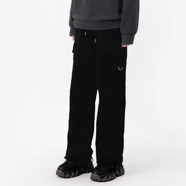 美力城 美式飘带宽松休闲高腰系带抽绳束脚插袋工装裤 女款 黑色