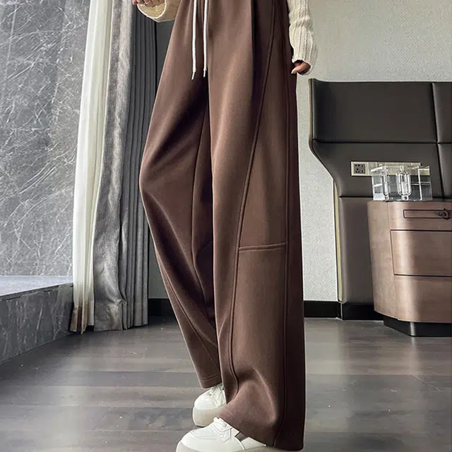 美力城 美式撞色拼接基础简约系带宽松垂感阔腿运动卫裤休闲裤 女款