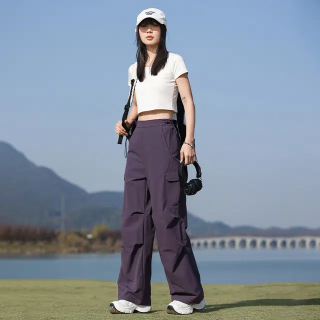 美力城 美式大口袋褶皱设计感户外登山休闲工装裤 男女同款