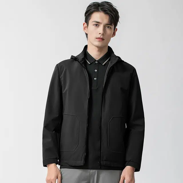美力城 简约基础款纯色防风拉链工装休闲宽松百搭长袖连帽夹克外套 男女同款