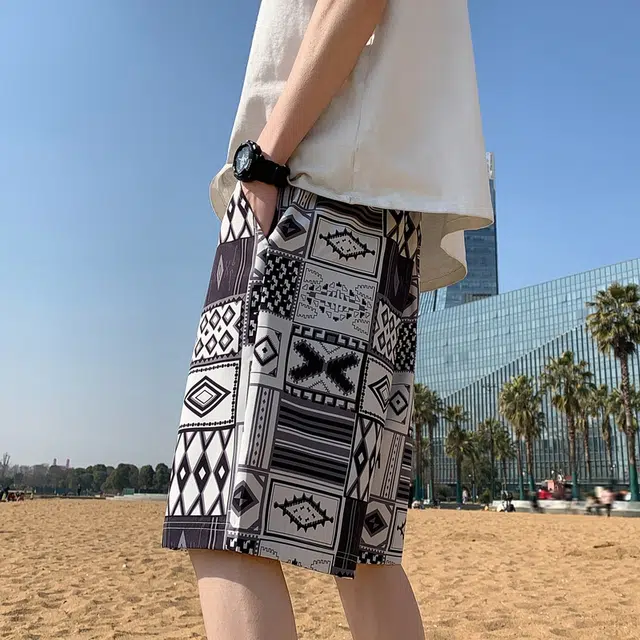 美力城 美式复古印花满印抽绳宽松速干凉感休闲短裤 男女同款