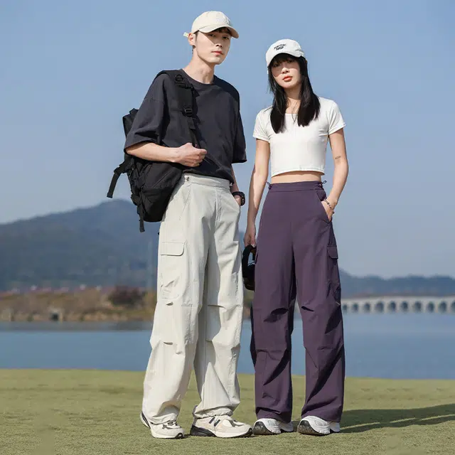 美力城 美式大口袋褶皱设计感户外登山休闲工装裤 男女同款