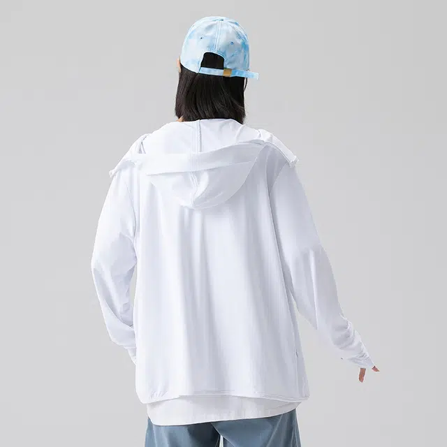 美力城 纯色简约冰肤薄款户外连帽拉链宽松休闲防晒服 男女同款